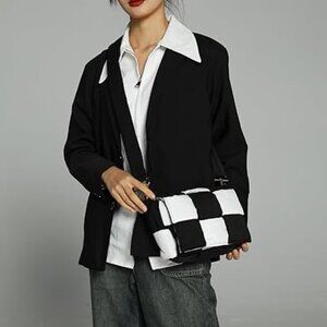 Neiman Marcus Woven Quilted Checkered Crossbody Purse